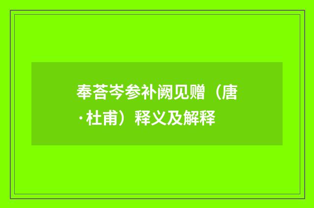 奉荅岑参补阙见赠（唐·杜甫）释义及解释