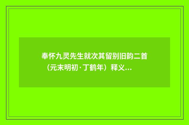 奉怀九灵先生就次其留别旧韵二首 （元末明初·丁鹤年）释义及解释