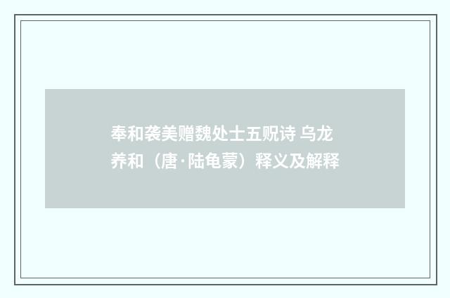 奉和袭美赠魏处士五贶诗 乌龙养和（唐·陆龟蒙）释义及解释