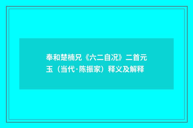 奉和楚楠兄《六二自况》二首元玉（当代·陈振家）释义及解释