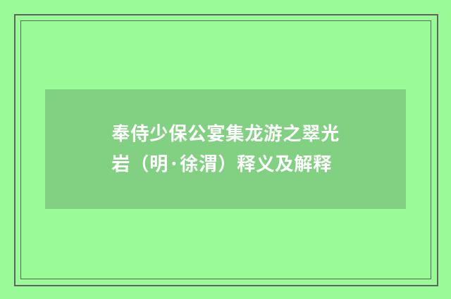 奉侍少保公宴集龙游之翠光岩（明·徐渭）释义及解释