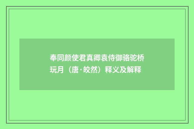 奉同颜使君真卿袁侍御骆驼桥玩月（唐·皎然）释义及解释