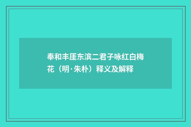 奉和丰厓东滨二君子咏红白梅花（明·朱朴）释义及解释