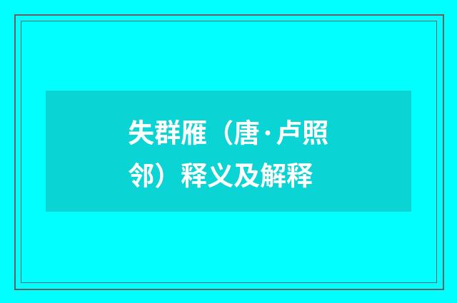 失群雁（唐·卢照邻）释义及解释