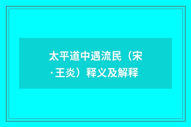 太平道中遇流民（宋·王炎）释义及解释