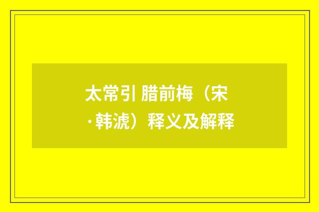 太常引 腊前梅（宋·韩淲）释义及解释