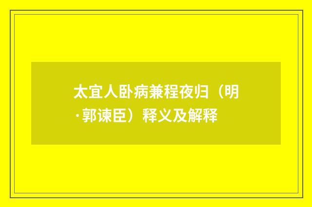 太宜人卧病兼程夜归（明·郭谏臣）释义及解释
