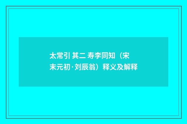 太常引 其二 寿李同知（宋末元初·刘辰翁）释义及解释