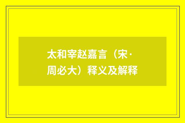 太和宰赵嘉言（宋·周必大）释义及解释