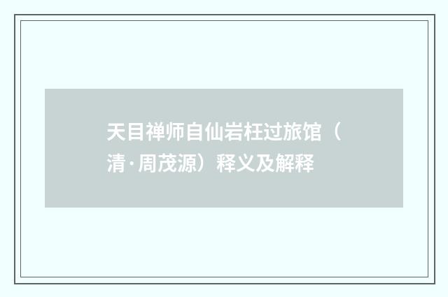 天目禅师自仙岩枉过旅馆（清·周茂源）释义及解释
