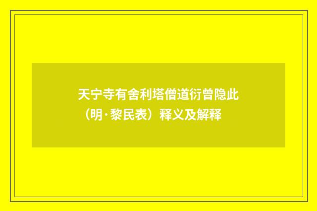 天宁寺有舍利塔僧道衍曾隐此（明·黎民表）释义及解释