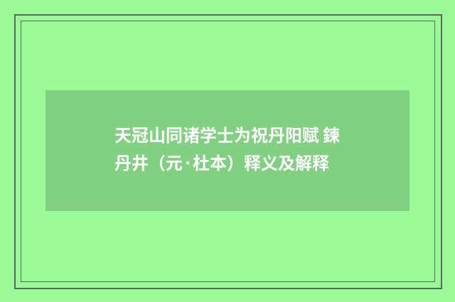天冠山同诸学士为祝丹阳赋 鍊丹井（元·杜本）释义及解释