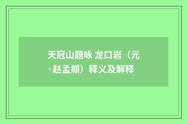 天冠山题咏 龙口岩（元·赵孟頫）释义及解释