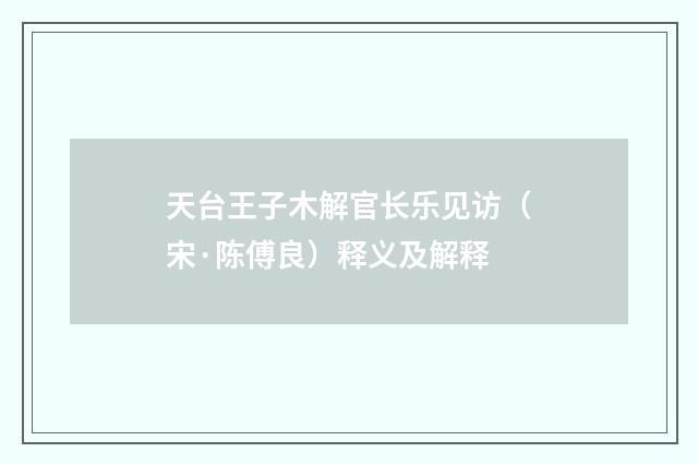 天台王子木解官长乐见访（宋·陈傅良）释义及解释