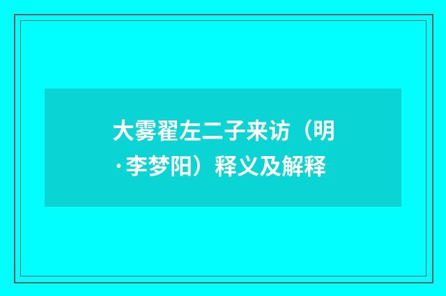 大雾翟左二子来访（明·李梦阳）释义及解释