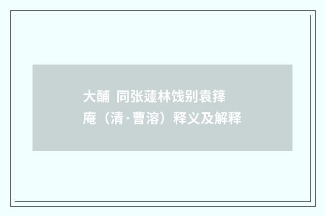 大酺 同张蘧林饯别袁箨庵（清·曹溶）释义及解释