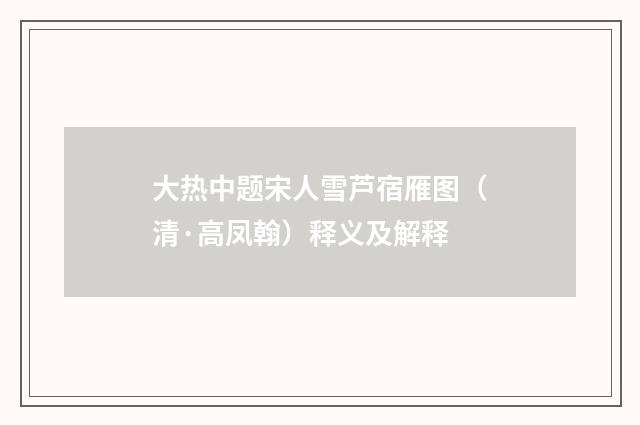 大热中题宋人雪芦宿雁图（清·高凤翰）释义及解释