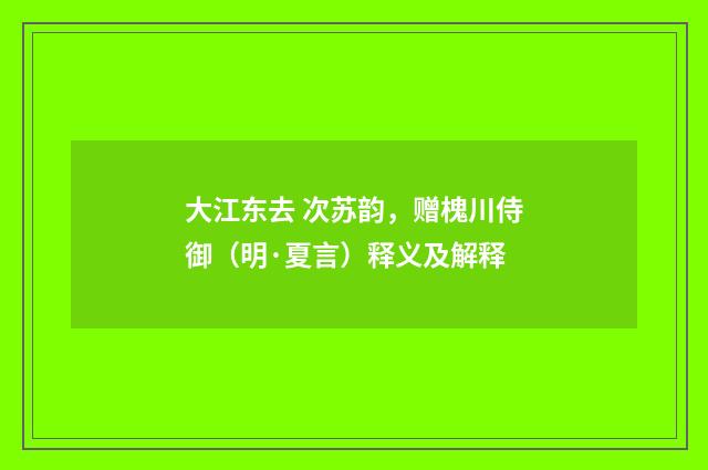 大江东去 次苏韵，赠槐川侍御（明·夏言）释义及解释