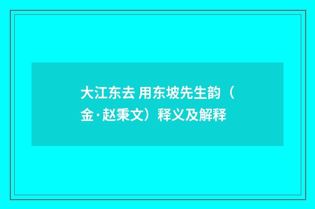 大江东去 用东坡先生韵（金·赵秉文）释义及解释