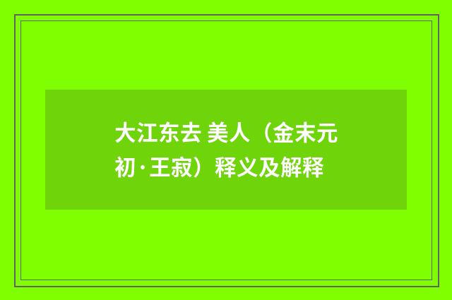 大江东去 美人（金末元初·王寂）释义及解释