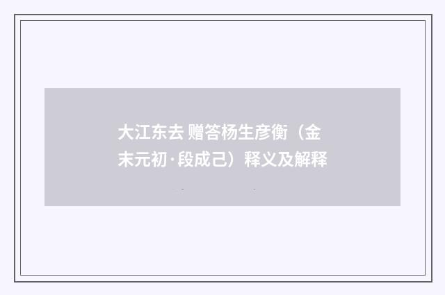 大江东去 赠答杨生彦衡（金末元初·段成己）释义及解释