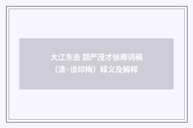 大江东去 题严茂才徐卿词稿（清·谈印梅）释义及解释