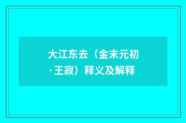 大江东去（金末元初·王寂）释义及解释
