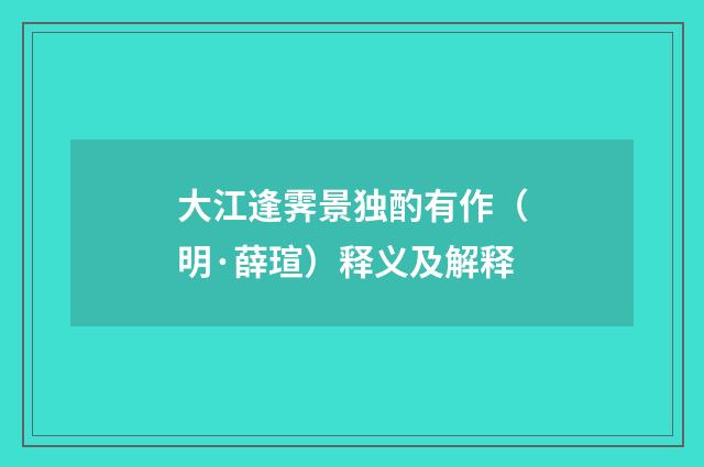 大江逢霁景独酌有作（明·薛瑄）释义及解释