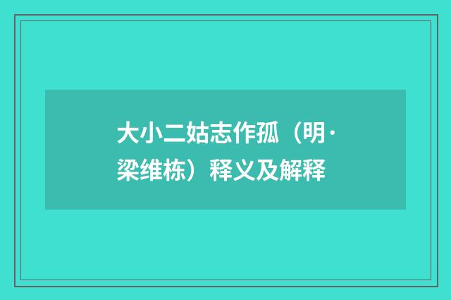 大小二姑志作孤（明·梁维栋）释义及解释
