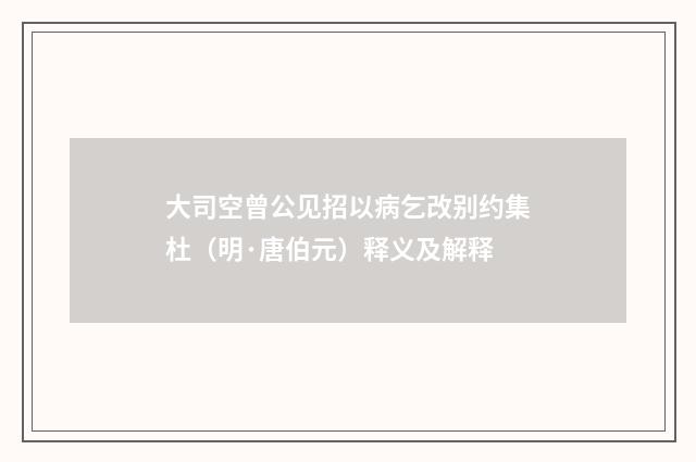 大司空曾公见招以病乞改别约集杜（明·唐伯元）释义及解释