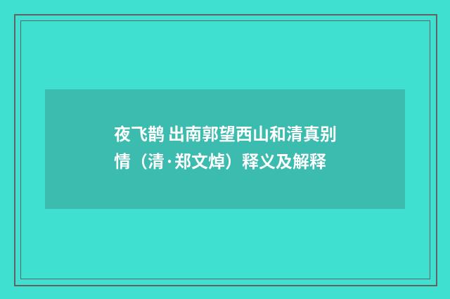 夜飞鹊 出南郭望西山和清真别情（清·郑文焯）释义及解释