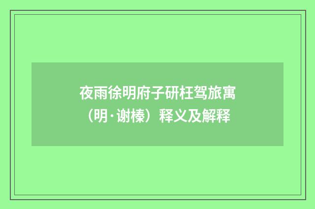 夜雨徐明府子研枉驾旅寓（明·谢榛）释义及解释