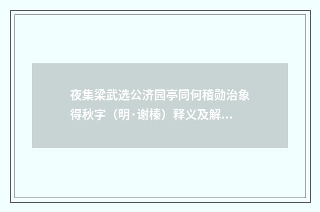 夜集梁武选公济园亭同何稽勋治象得秋字（明·谢榛）释义及解释