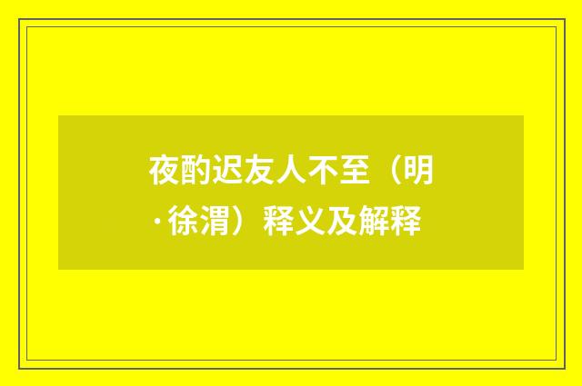 夜酌迟友人不至（明·徐渭）释义及解释