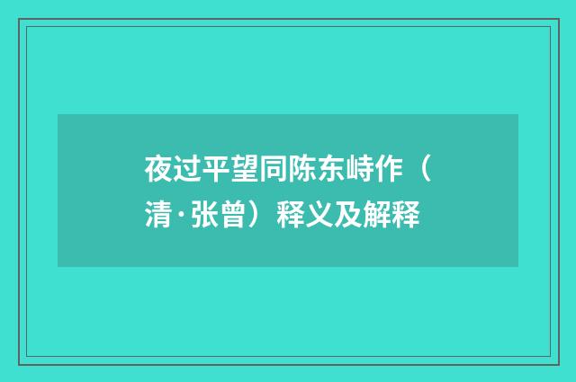 夜过平望同陈东峙作（清·张曾）释义及解释