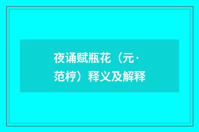 夜诵赋瓶花（元·范梈）释义及解释