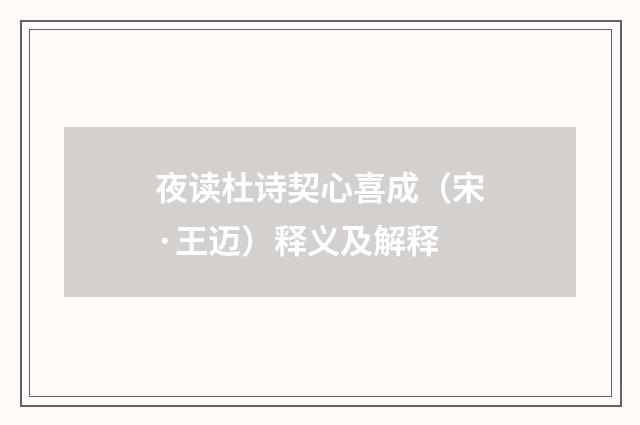 夜读杜诗契心喜成（宋·王迈）释义及解释
