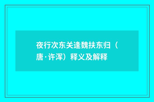夜行次东关逢魏扶东归（唐·许浑）释义及解释
