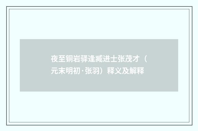 夜至铜岩驿逢臧进士张茂才（元末明初·张羽）释义及解释
