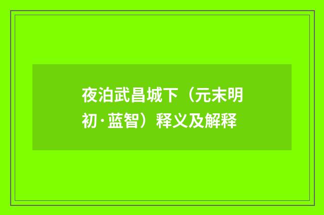 夜泊武昌城下（元末明初·蓝智）释义及解释