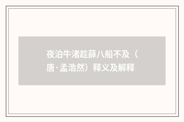 夜泊牛渚趁薛八船不及（唐·孟浩然）释义及解释