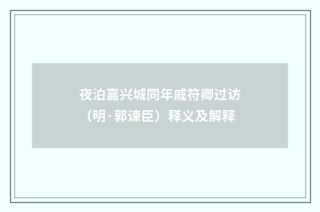 夜泊嘉兴城同年戚符卿过访（明·郭谏臣）释义及解释