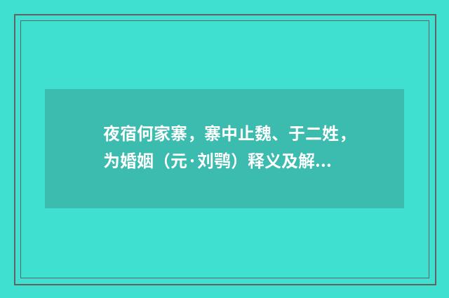 夜宿何家寨，寨中止魏、于二姓，为婚姻（元·刘鹗）释义及解释
