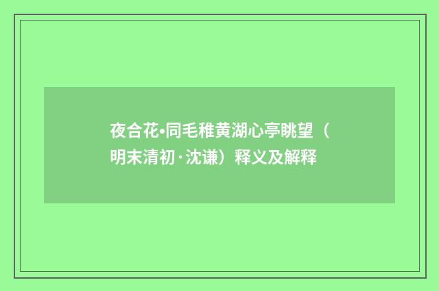 夜合花•同毛稚黄湖心亭眺望（明末清初·沈谦）释义及解释