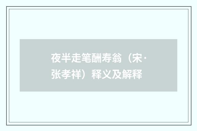 夜半走笔酬寿翁（宋·张孝祥）释义及解释