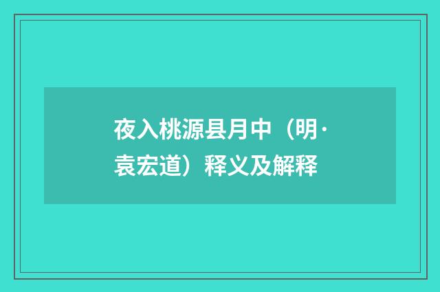 夜入桃源县月中（明·袁宏道）释义及解释