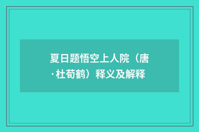 夏日题悟空上人院（唐·杜荀鹤）释义及解释