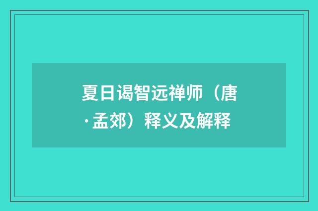 夏日谒智远禅师（唐·孟郊）释义及解释