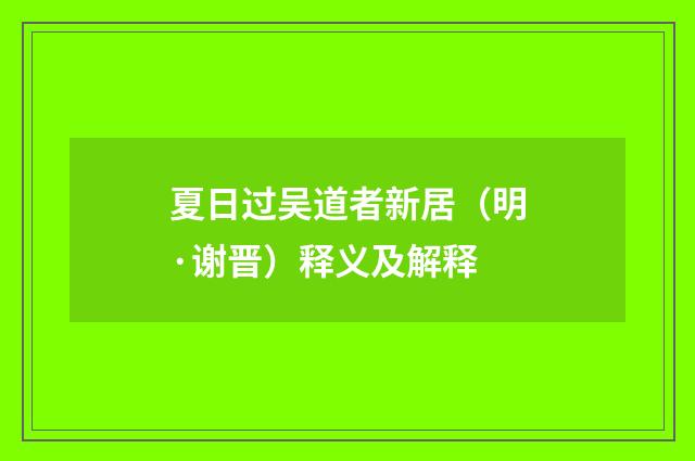夏日过吴道者新居（明·谢晋）释义及解释