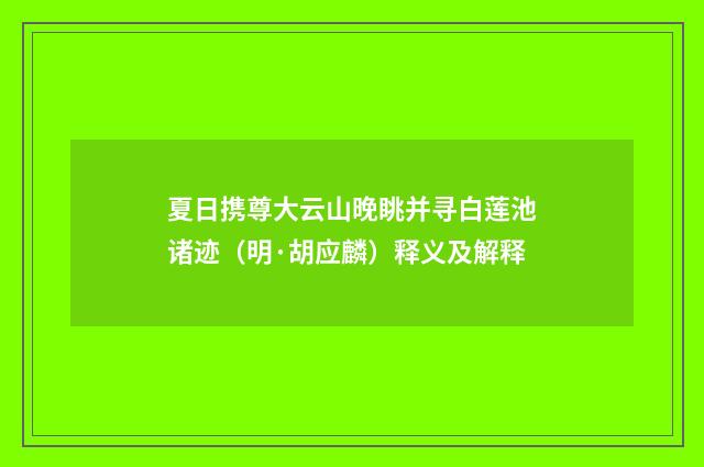 夏日携尊大云山晚眺并寻白莲池诸迹（明·胡应麟）释义及解释